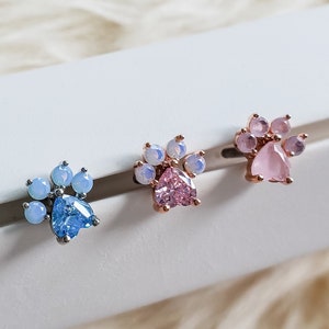 Dog paw ear piercing 16G, cat paw screw back helix earring, cute pet paw cartilage stud ear piercing jewelry, animal feet ear piercing stud
