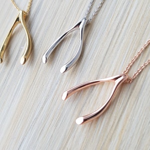 Simple Dainty Wishbone Necklace, Rose Gold Jewelry, Rhodium Plated Chains, Minimal Layering Jewelry, Gift for her, Necklaces for women