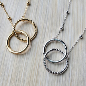 Double Ring Pendant Necklace, Gold, Silver Chains, Layering Jewelry, Gifts for her, Necklaces for women, Fashion Trend, Geometric Style