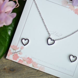 Simple Heart Pendant Bridesmaid Jewelry Set, Crystal,Bridesmaid Gift Set, Mother of Bride Gift,Earrings and Necklace Set,925 Sterling Silver