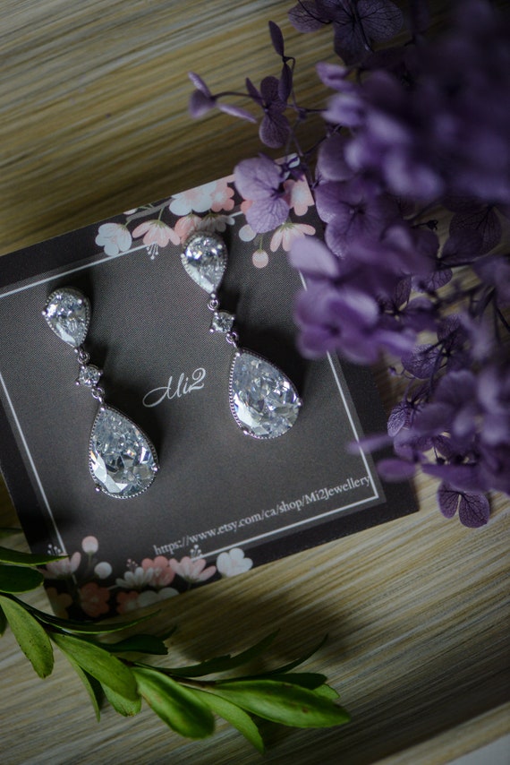 Drop Earrings, Bridal Earrings, Cubic Zirconia Earrings, Wedding Earrings, Grad Jewelry, Party Jewelry, Bridal Jewelry, Prom Jewelry