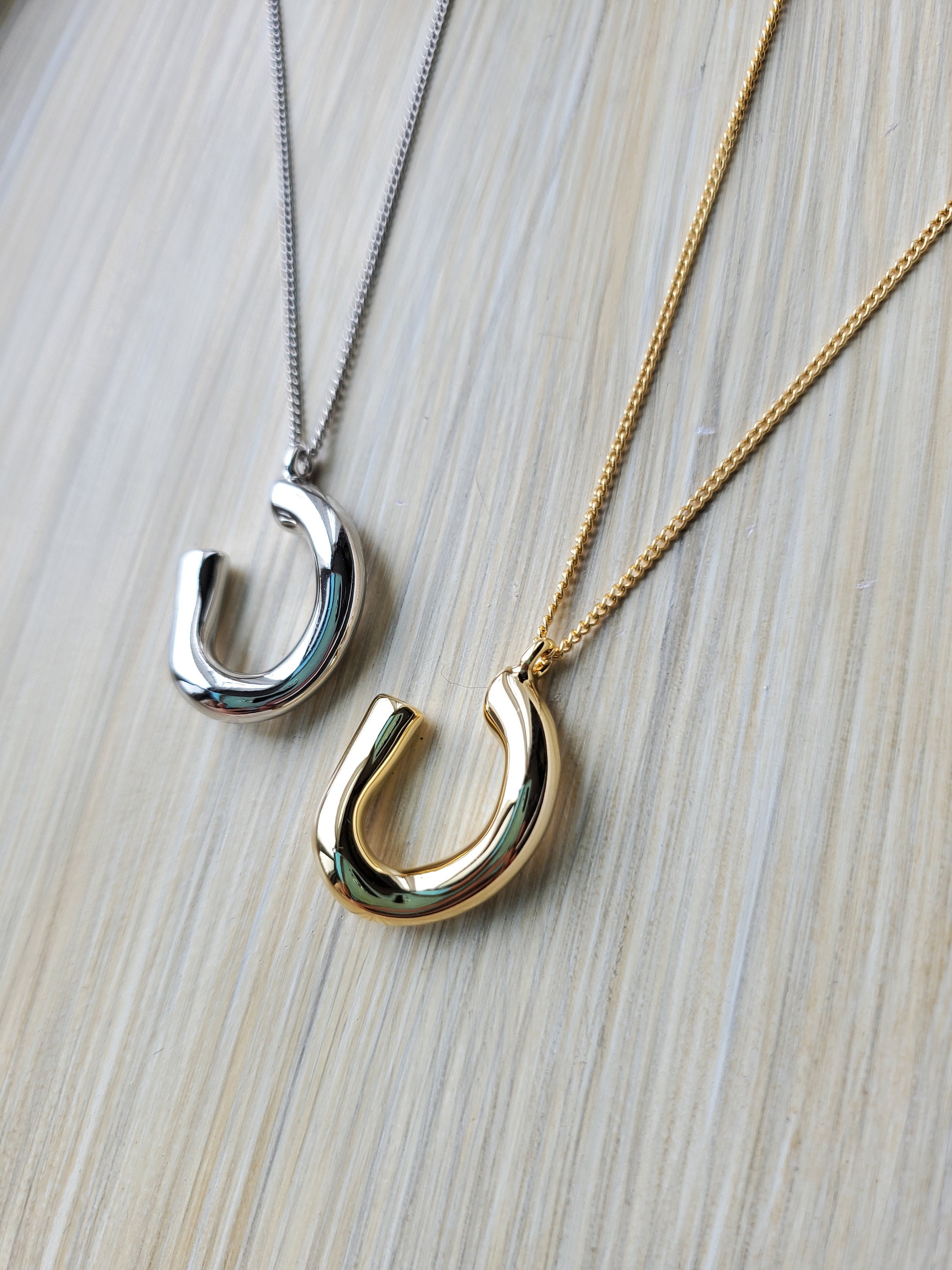 Simple Hook Pendant Necklace Gold Silver Chains Layering Etsy