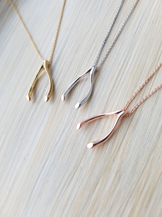 Amazon.com: Medium Gold Wishbone Necklace also in rose gold and sterling  silver : Handmade Products