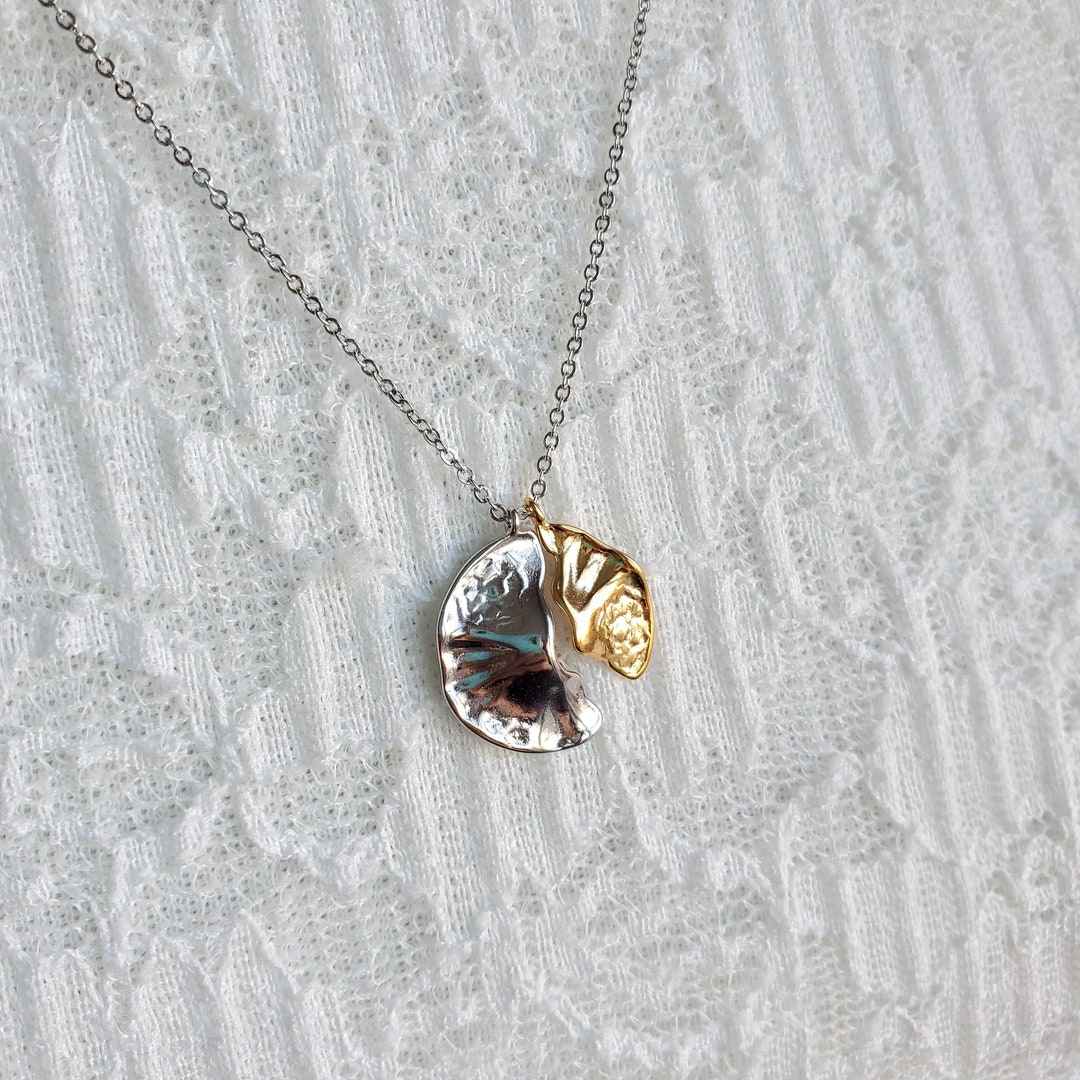 Circle Pendant Long Necklace Silver and Gold Pendant Etsy