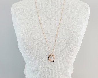 Triple Ring Hoop Necklace, Long Pendant Necklace, Simple Geometric