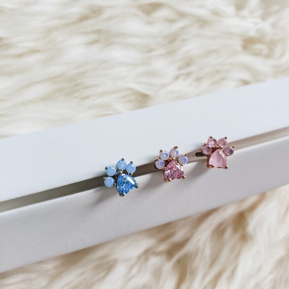 Dog paw ear piercing 16G, cat paw screw back helix earring, cute pet paw cartilage stud ear piercing jewelry, animal feet ear piercing stud