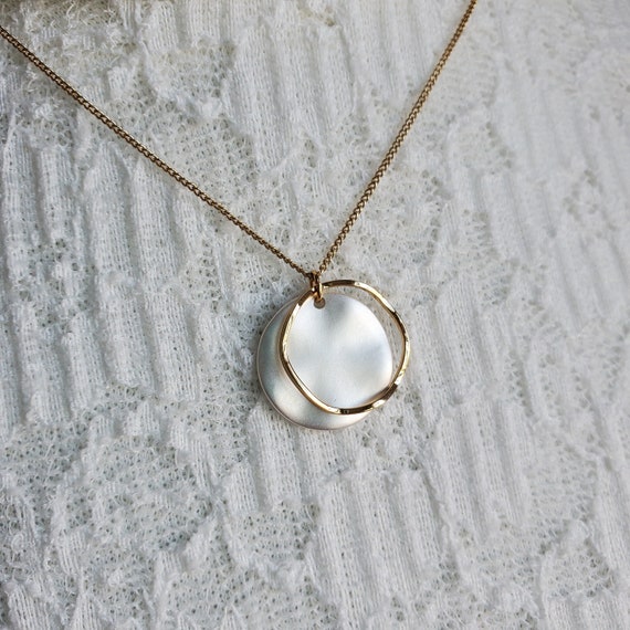 Long Circle Pendant Necklace Silver Gold Mix Two Tone Lady Necklace Wavy Ring Necklace Woman Necklace Gift Ideas Necklace for Her Etsy Canada