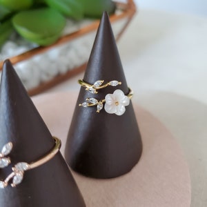 Sakura Leaf Branch Wrap Band Ring, Statement Adjustable Delicate Ring, Rings For Women Layering Ring, Rhodium, Rose Gold or 14K Gold Plated image 4