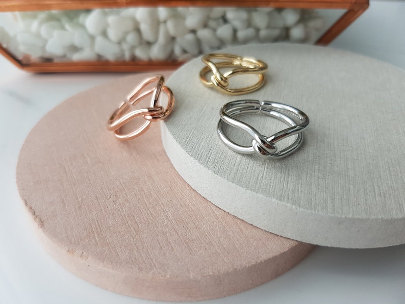 14k Gold Rhodium Plated Silver Rose Gold Twist Knot Adjustable Metal Brass Ring Rings For Women Layering Ring Gold Plated Rings for her