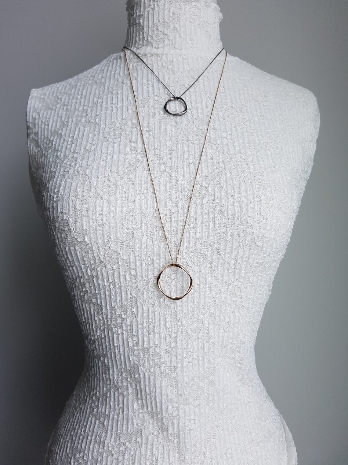 Simple Circle Loop Pendant Long Necklace with Silver or Gold Etsy