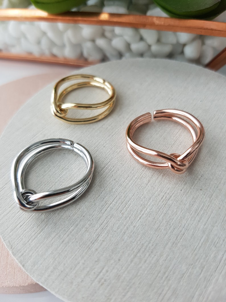 14k Gold Rhodium Plated Silver Rose Gold Twist Knot Adjustable Metal Brass Ring Rings For Women Layering Ring Gold Plated Rings for her