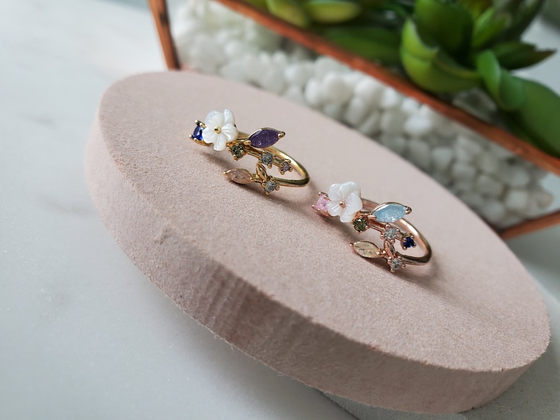 Rose Gold Floral Leaf Wrap Band Ring, Christmas gift idea, Statement Adjustable Delicate Ring, Rings For Women, 14K or Rose Gold Plated image 5