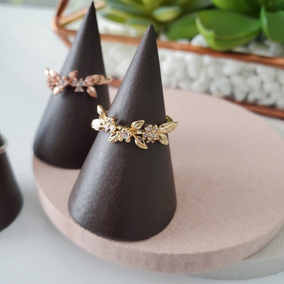 Grape Vine Branch Ring Silver Rose Gold, Statement Adjustable Leaf