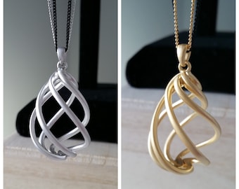 Simple Spiral Long Necklace in Silver, Gold or Black Double Chains