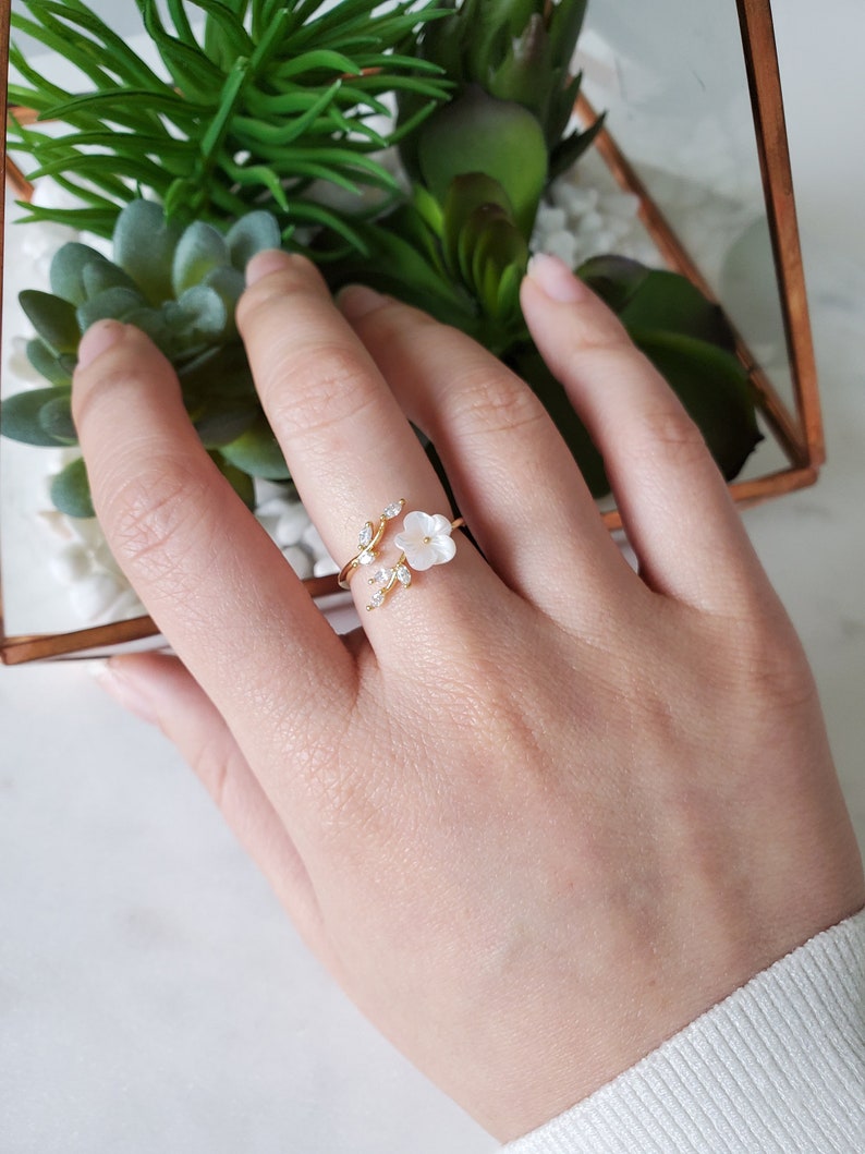 Sakura Leaf Branch Wrap Band Ring, Statement Adjustable Delicate Ring, Rings For Women Layering Ring, Rhodium, Rose Gold or 14K Gold Plated image 1