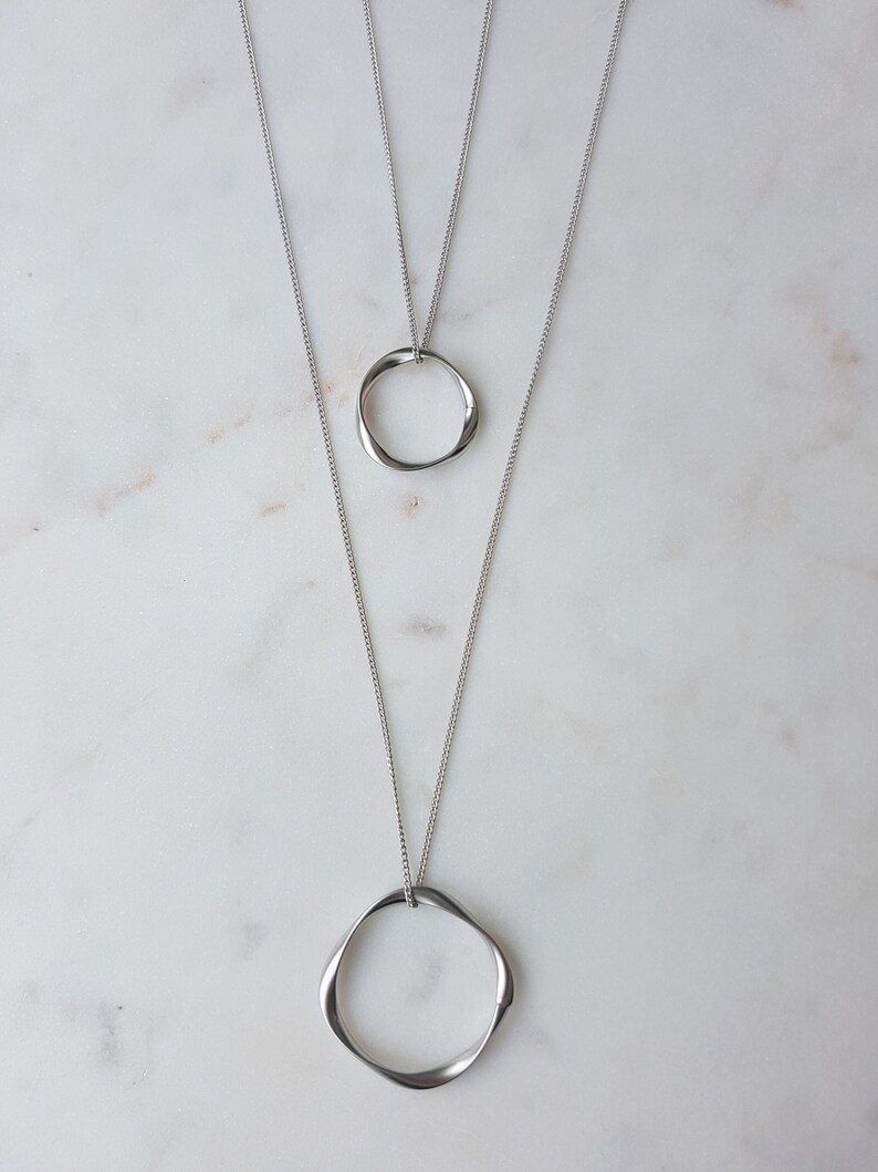 Simple Circle Loop Pendant Long Necklace With Silver or Gold Etsy
