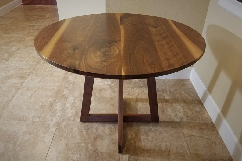 Round Walnut Pedestal Dining Table Solid Black Wood Image 0