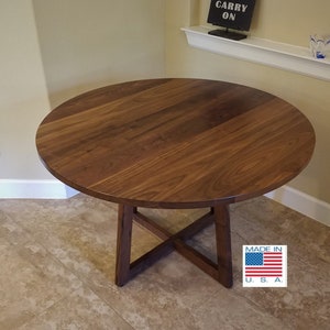 Round Walnut Dining Table With Trapezoid Base, Solid Walnut, 30" or ...