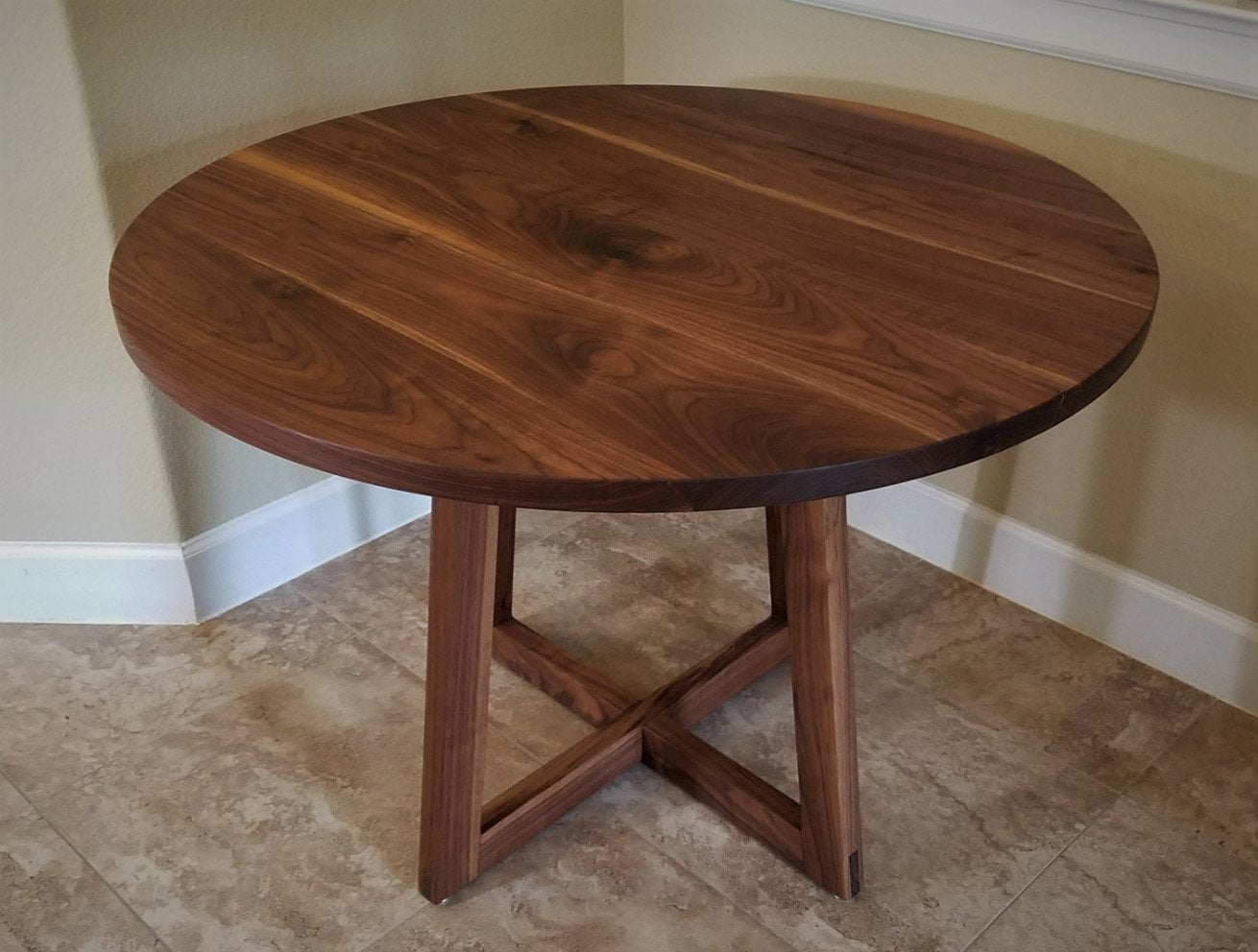 Round Walnut Dining Table With Trapezoid Base, Solid Walnut, 30" or ...