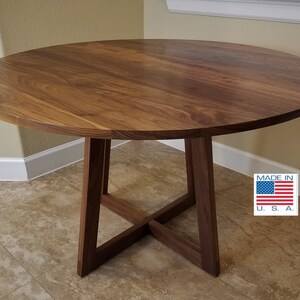 Round Walnut Dining Table With Trapezoid Base, Solid Walnut, 30" or ...