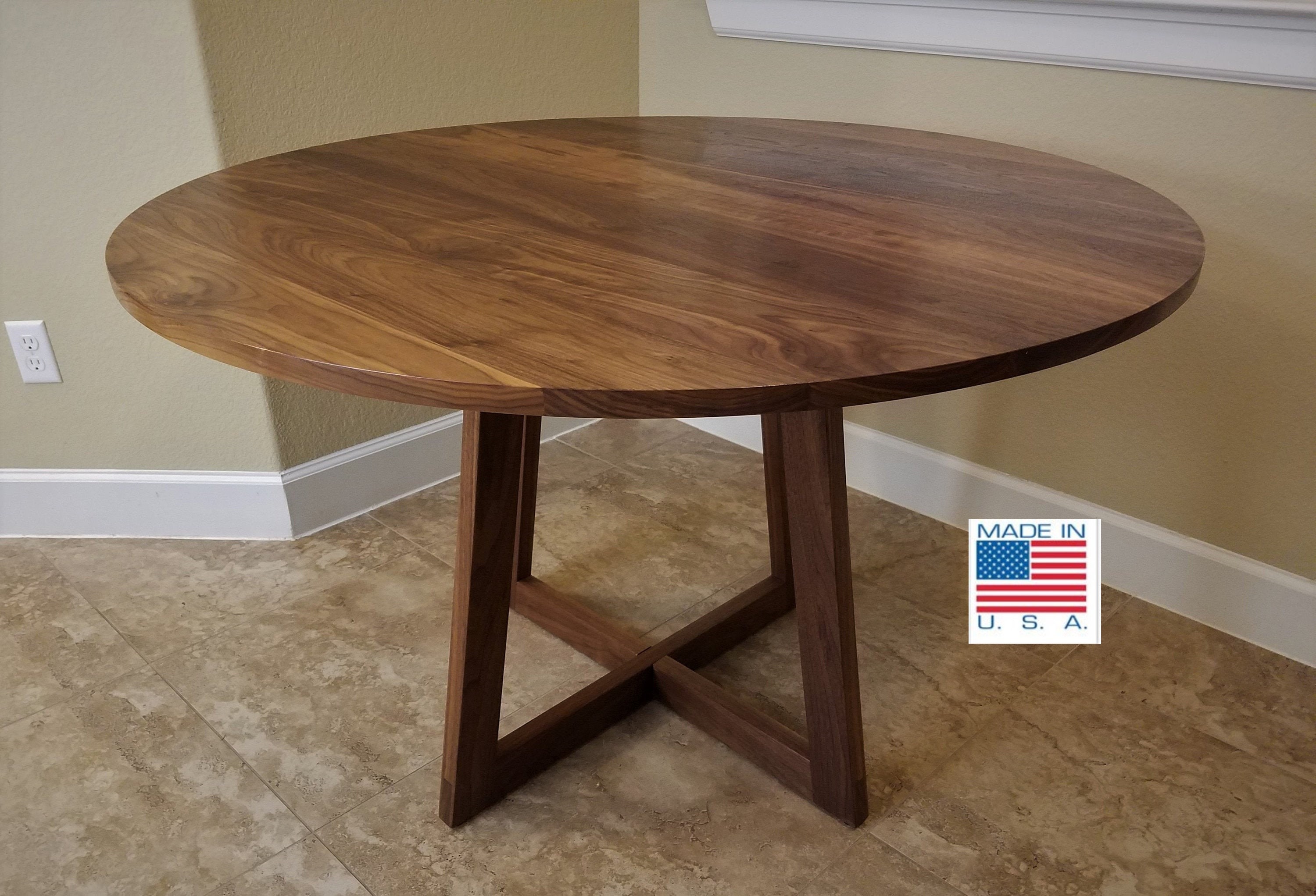 Round Walnut Dining Table With Trapezoid Base Solid Walnut 30 36