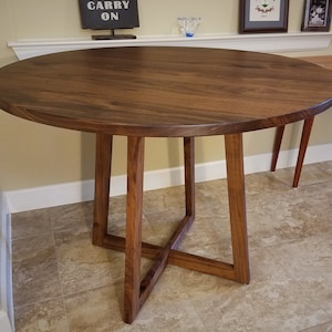 Round Walnut Dining Table with Trapezoid Base, Solid Walnut, 30" or Custom Diameter