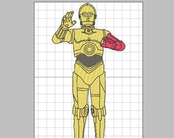 Star Wars C-3PO Droid w/ Optional Red Arm Machine Embroidery Design - 2 sizes