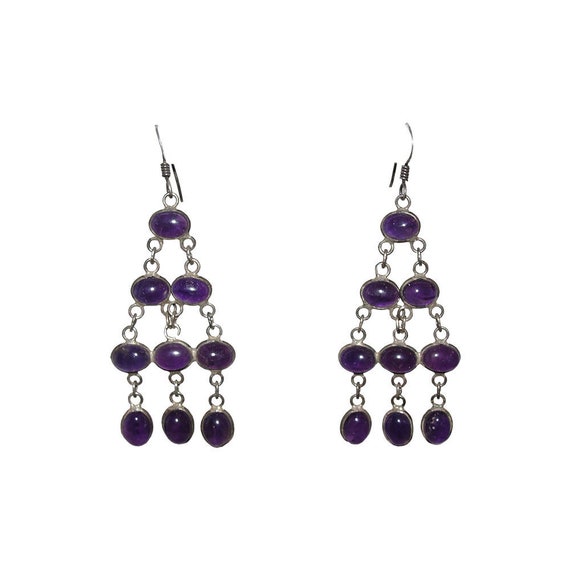 Sterling Silver Amethyst Cabochon Chandelier Earri