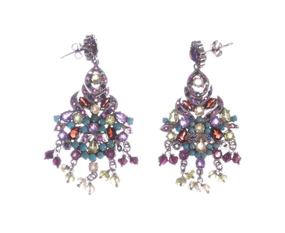 Multi Gemstone Sterling Silver Chandelier Earrings