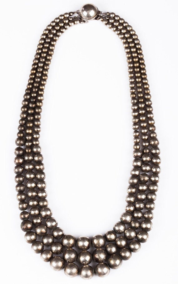 1950s Silver Plated Graduated Bead Necklace Signed Ko… Gem