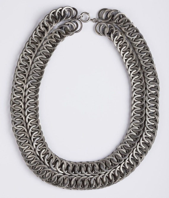 Massive Etched Double Strand Chain Necklace Gem