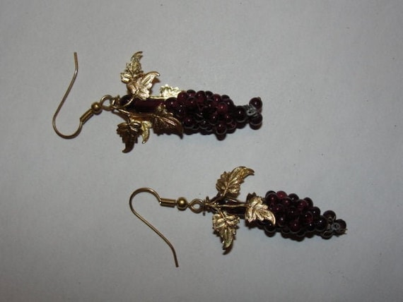 Bohemian Garnet Bead Grape Cluster and Brass Leaf
