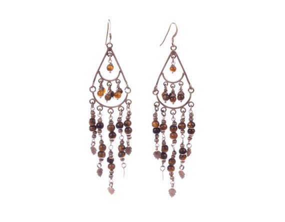 Sterling Silver Tiger Eye Chandelier Earrings