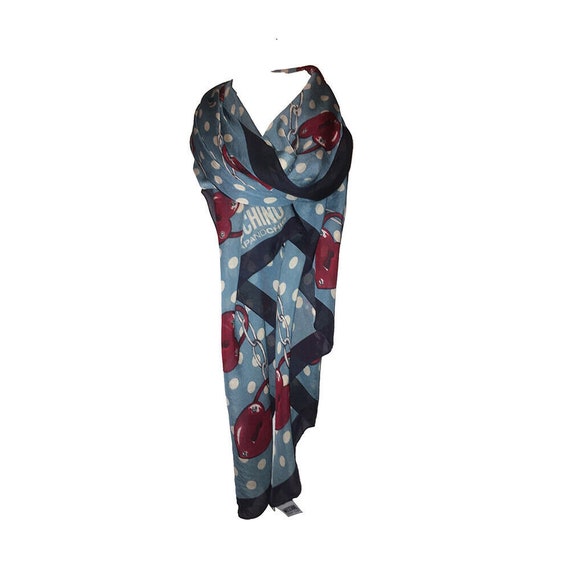Moschino Silk Blue and White Polka Dot Scarf Lock