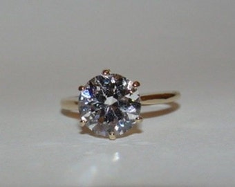 14 kt Gold CZ Cubic Zirconia Round Solitaire Ring