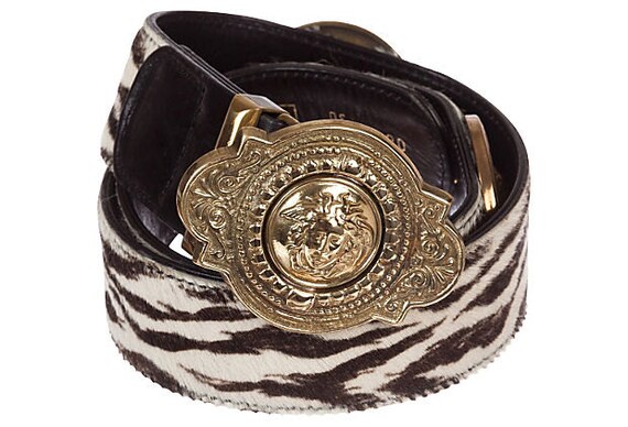 Versace Medusa Zebra-Print Leather Belt