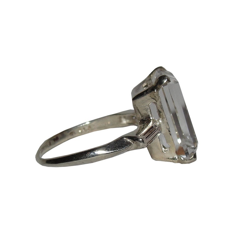 Small Sterling Silver Emerald Cut Rock Crystal Quartz and Cubic Zirconia Baguett
