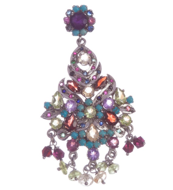 Multi Gemstone Sterling Silver Chandelier Earrings