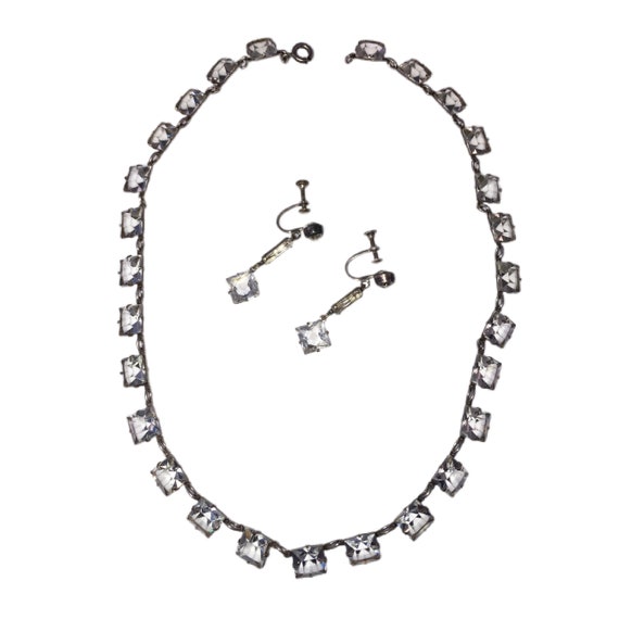 Edwardian Sterling Paste Necklace Earring Set