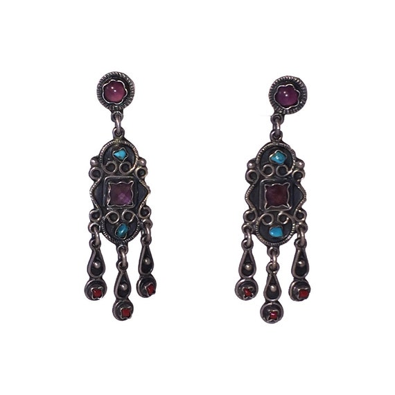Mexican Sterling Silver Gemstone Chandelier Dangle