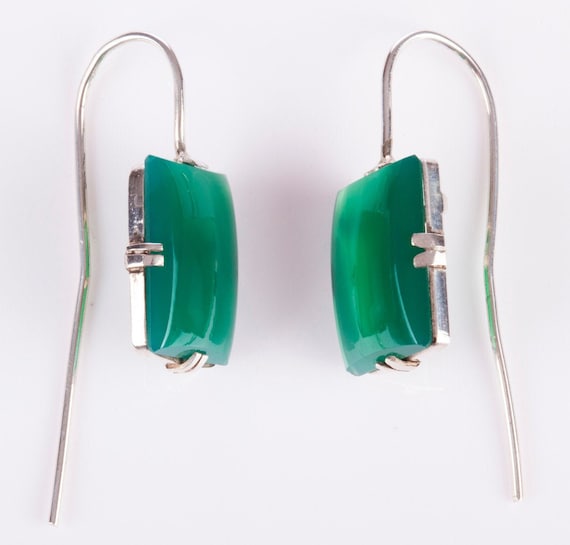 Art Deco Green Chrysoprase Drop Earrings