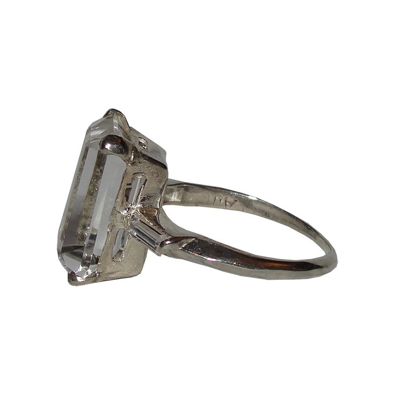 Small Sterling Silver Emerald Cut Rock Crystal Quartz and Cubic Zirconia Baguett