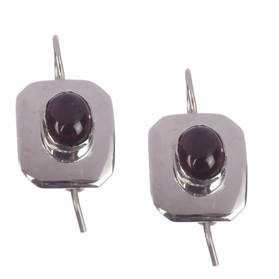 Sterling Silver and Red Garnet Cabochon Earrings