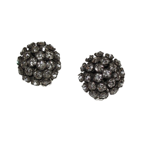 Miriam Haskell Dome Clear Rhinestone Earrings