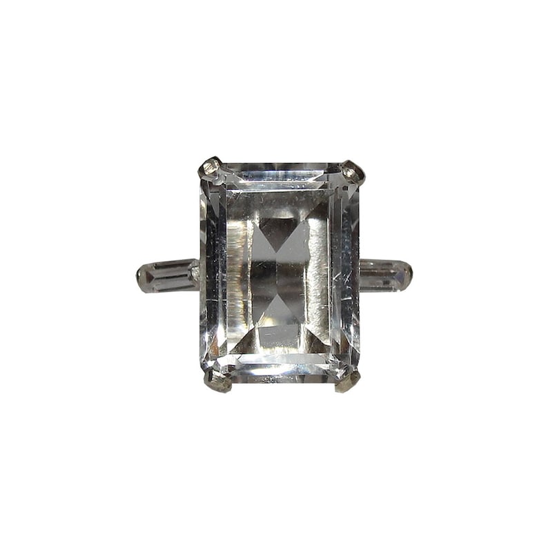 Small Sterling Silver Emerald Cut Rock Crystal Quartz and Cubic Zirconia Baguett
