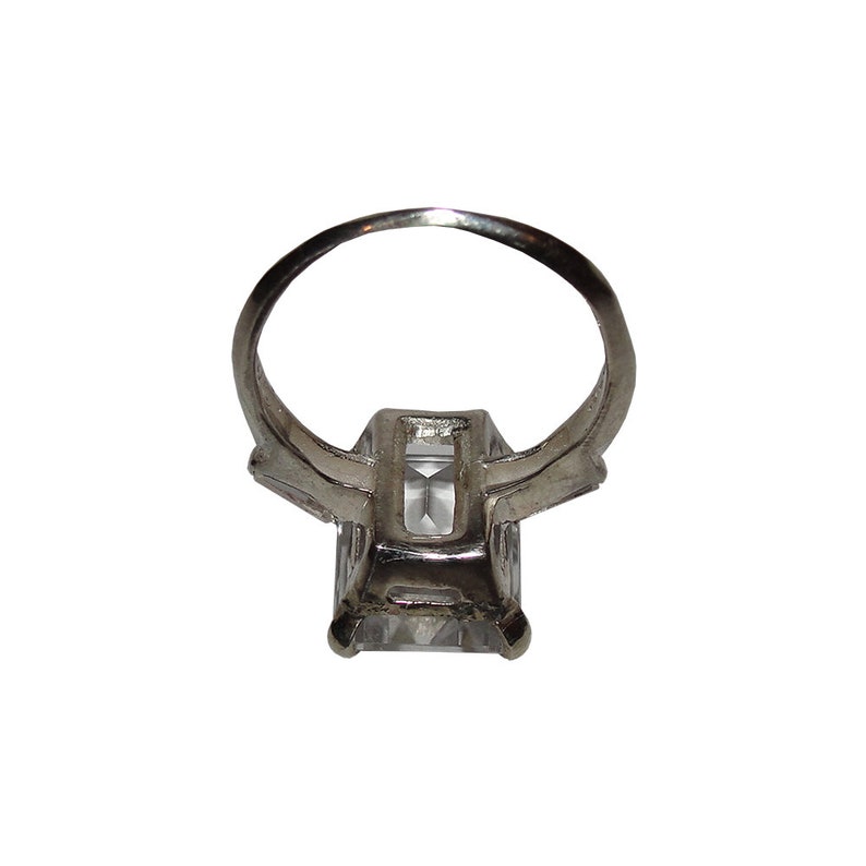Small Sterling Silver Emerald Cut Rock Crystal Quartz and Cubic Zirconia Baguett