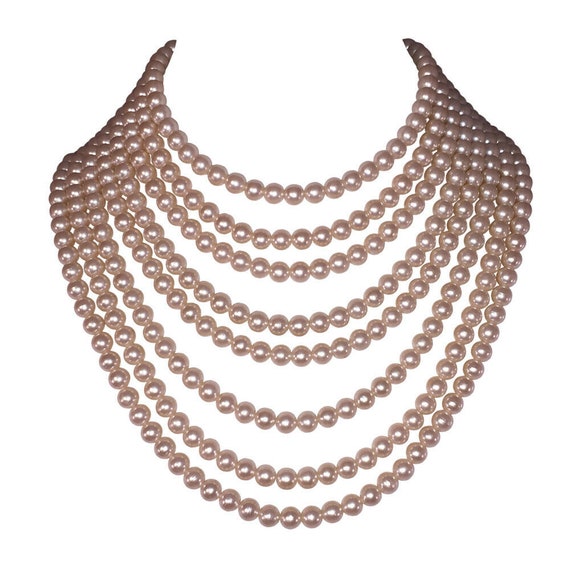 Vintage Multi Strand Simulated Pearl Bib Necklace
