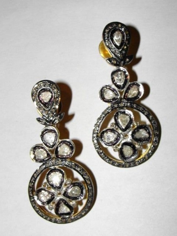 Victorian Style Rose Cut Diamond Chandelier Earrin