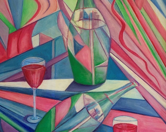 Red Wine Party: abstract oil painting on canvas (framed) by Janina Ridgway,  27"W by 33"H