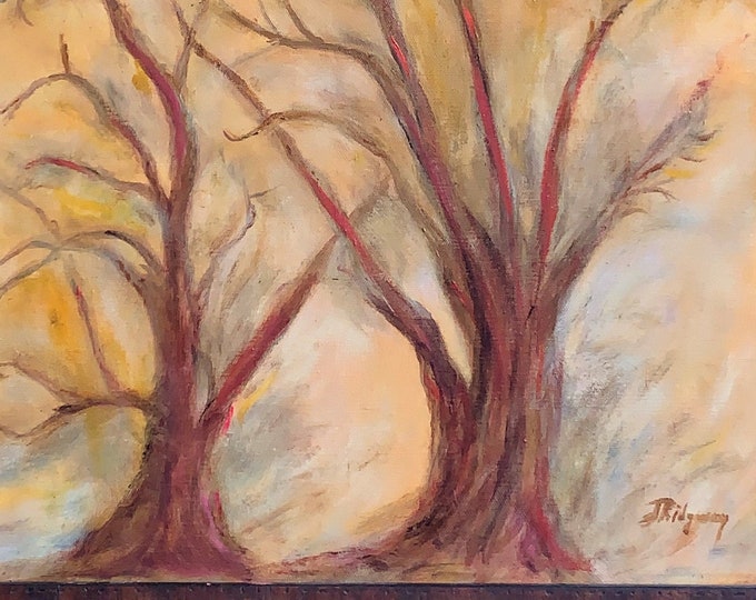 Burnt trees: impressionistic oil painting on canvas (framed)